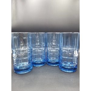 ☆4 Anchor Hocking Tartan Light Blue Blueberry Iced Tea Glasses